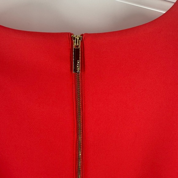 Calvin Klein Sheath Dress Womens Red Round Neck Puff Sleeve Crepe Stretch Career - Picture 4 of 8
